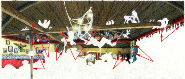 Picture showing new work, with arrows.